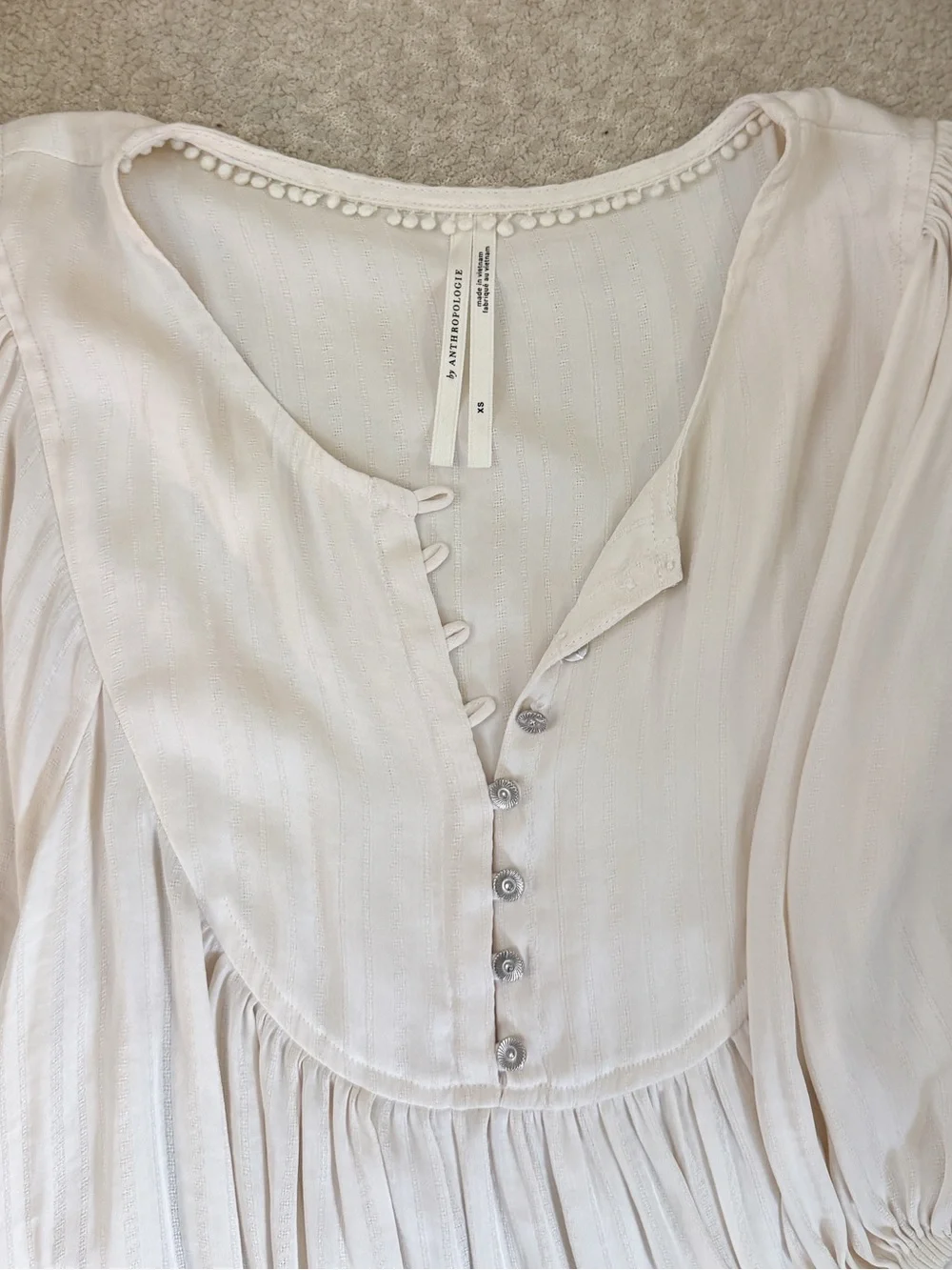Anthropologie Cream Peasant Blouse with Button Detail XS